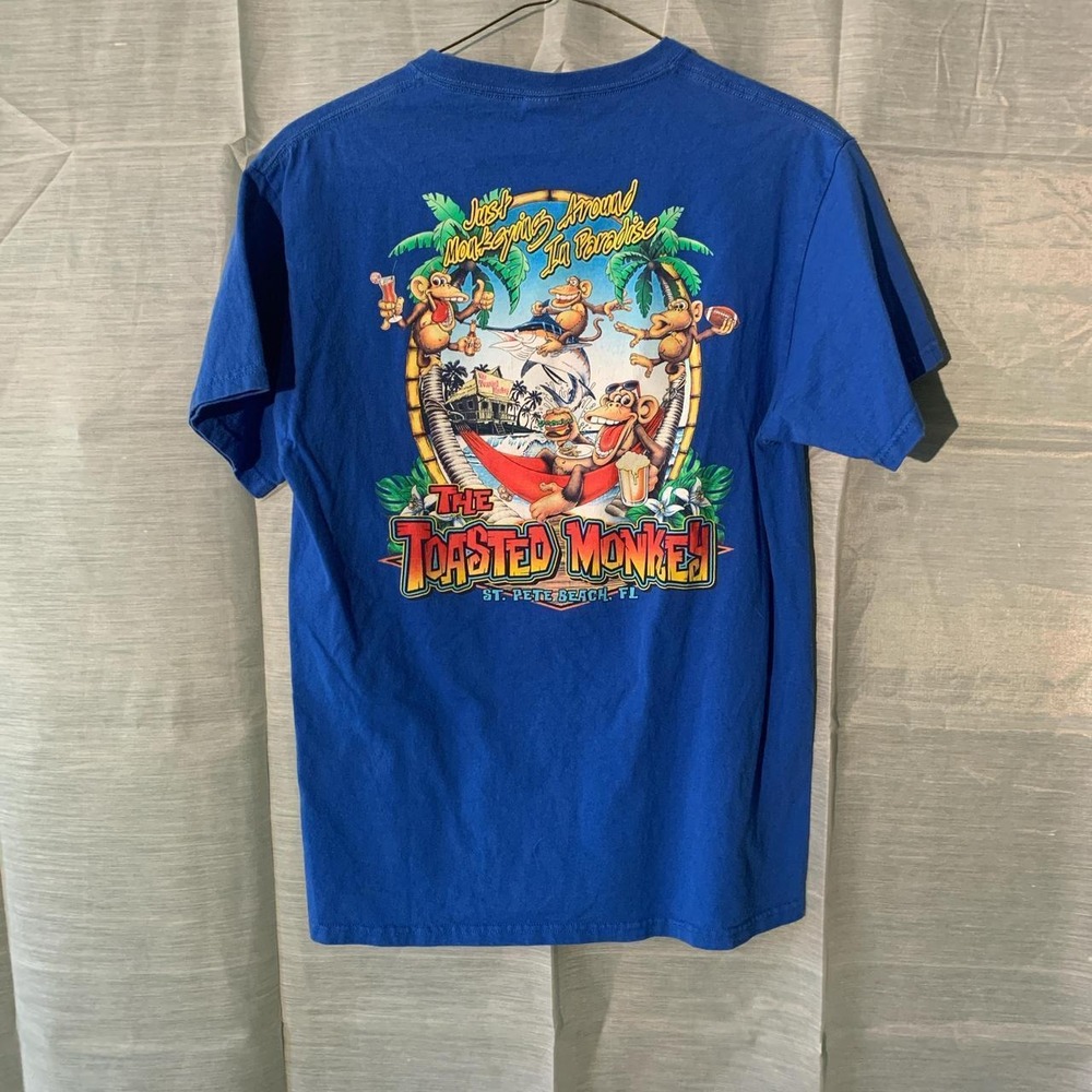 Port Company Toasted Monkey St Pete Beach FL Graphic T-Shirt Blue Womens Large